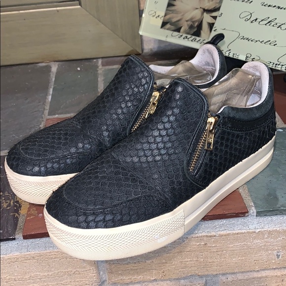 Ash "Jordy" Black Leather Python Chunky Sole Trainer Gym Shoe Side Zip - Picture 2 of 14